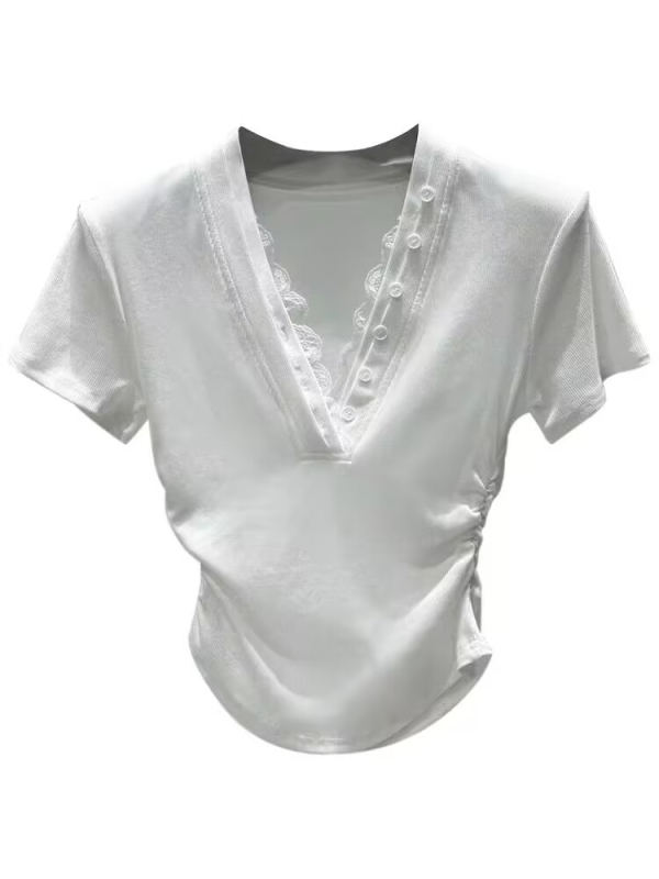 Ženska pamučna T-majica s V izrezom, slim fit, kratki rukavi, jednobojna