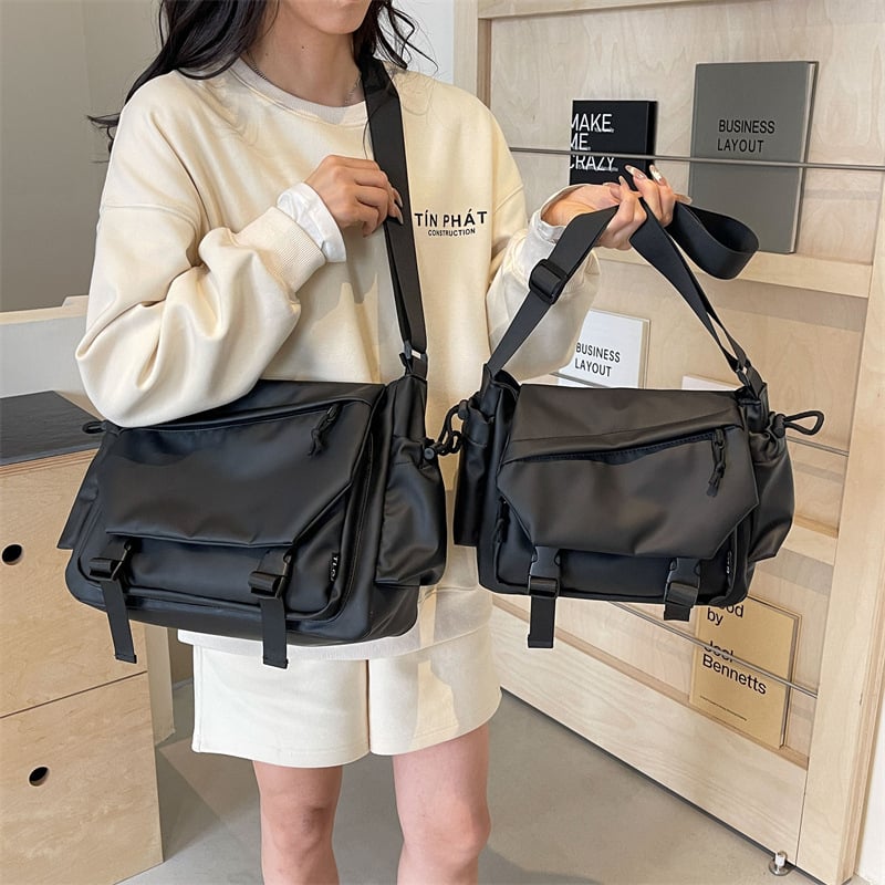 Unisex crossbody torba – Oxford materijal, zatvaranje na šnuru, horizontalni kvadratni oblik, unutarnja pretinica za mobitel, poliester podstava