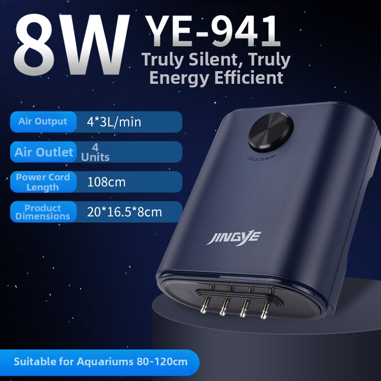 Jingye oxigénová pumpa – pre zlaté rybičky, štvorhlavý aerátor s vysokým objemom vzduchu, domáca vodná pumpa do akvária, 1 kg