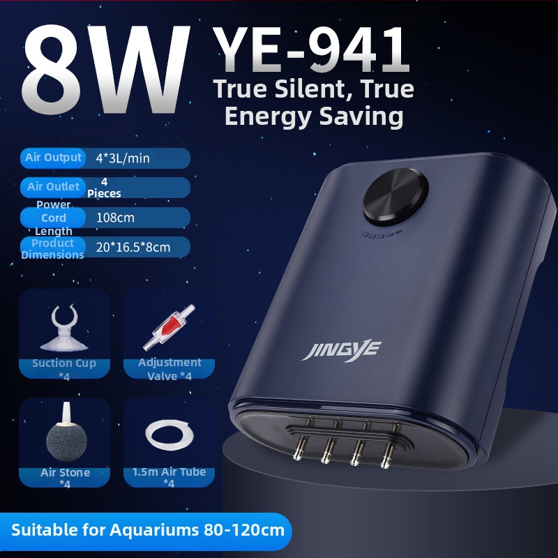 Jingye oxigénová pumpa – pre zlaté rybičky, štvorhlavý aerátor s vysokým objemom vzduchu, domáca vodná pumpa do akvária, 1 kg