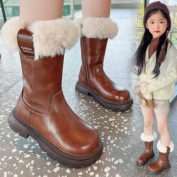 Dječje zimske visoke čizme s pamučnom izolacijom, bočni zip, gornji dio od sintetičke kože, gumeni potplat, izlazi Zima 2024, za djevojčice 4–16 godina