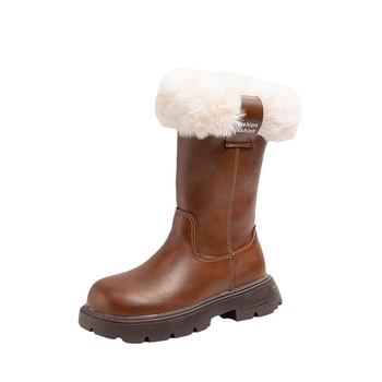 Dječje zimske visoke čizme s pamučnom izolacijom, bočni zip, gornji dio od sintetičke kože, gumeni potplat, izlazi Zima 2024, za djevojčice 4–16 godina