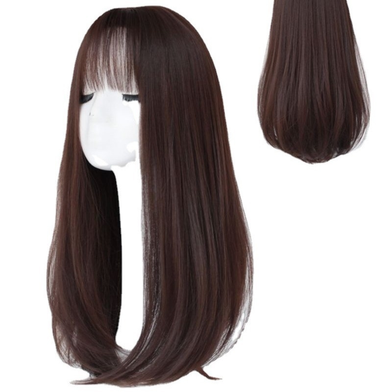 Perika za žene, srednje duljine do ključne kosti, zračne i bočne fringe, duga ravna kosa