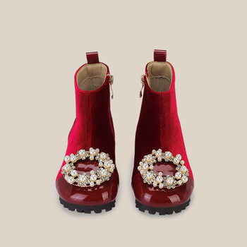 Ghete de iarnă pentru fete, cu partea superioară din super fibră, căptușeală din blană artificială, talpă din cauciuc, fermoar lateral, înălime joasă a gleznelor