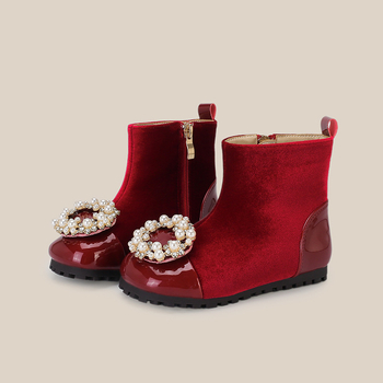 Ghete de iarnă pentru fete, cu partea superioară din super fibră, căptușeală din blană artificială, talpă din cauciuc, fermoar lateral, înălime joasă a gleznelor