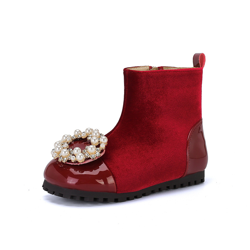 Ghete de iarnă pentru fete, cu partea superioară din super fibră, căptușeală din blană artificială, talpă din cauciuc, fermoar lateral, înălime joasă a gleznelor