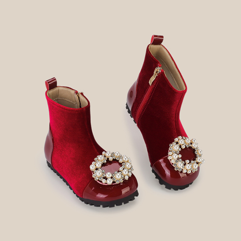 Ghete de iarnă pentru fete, cu partea superioară din super fibră, căptușeală din blană artificială, talpă din cauciuc, fermoar lateral, înălime joasă a gleznelor