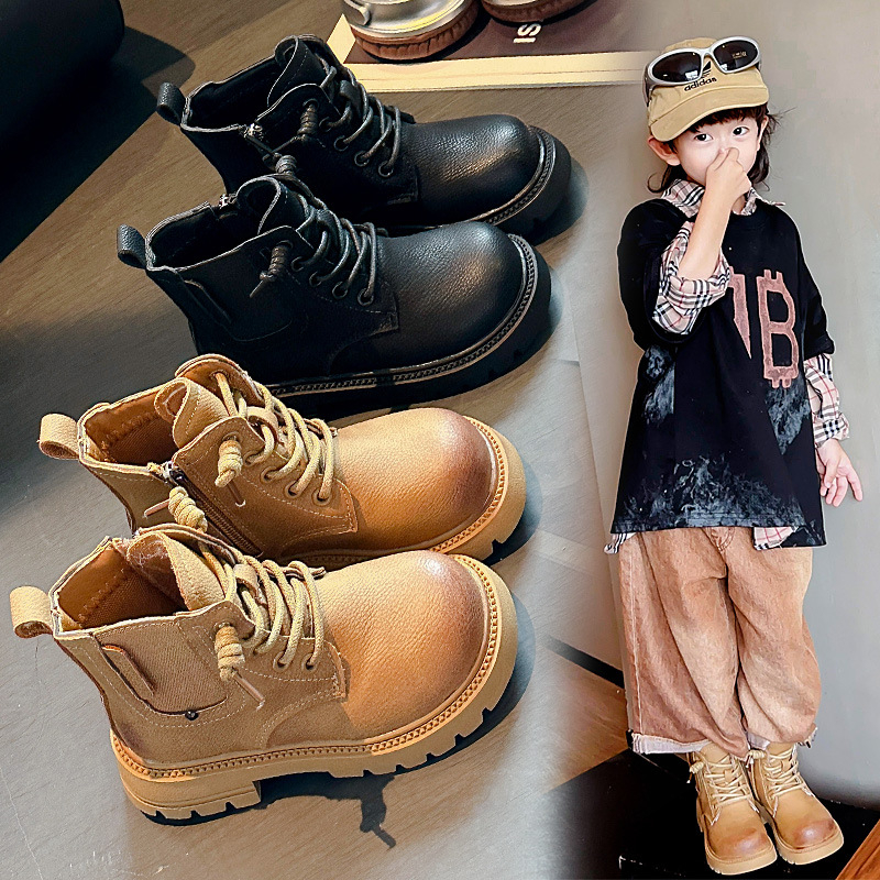 Dječje Martin čizme – Unisex, britanski stil, s prednjim vezivanjem, srednja visina čizme, gornji dio od sintetičke kože