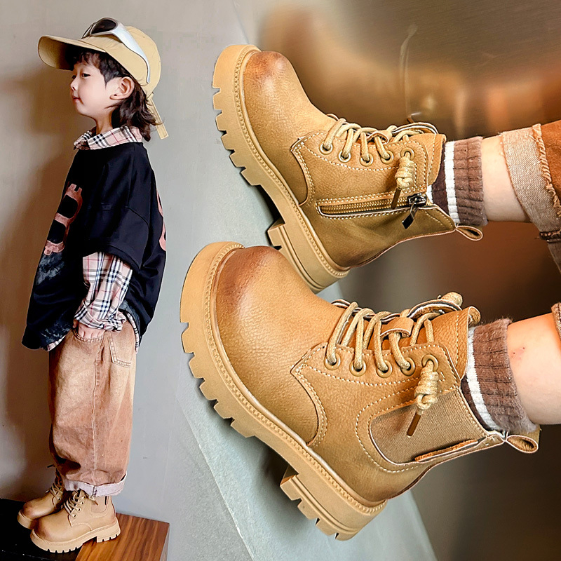 Dječje Martin čizme – Unisex, britanski stil, s prednjim vezivanjem, srednja visina čizme, gornji dio od sintetičke kože