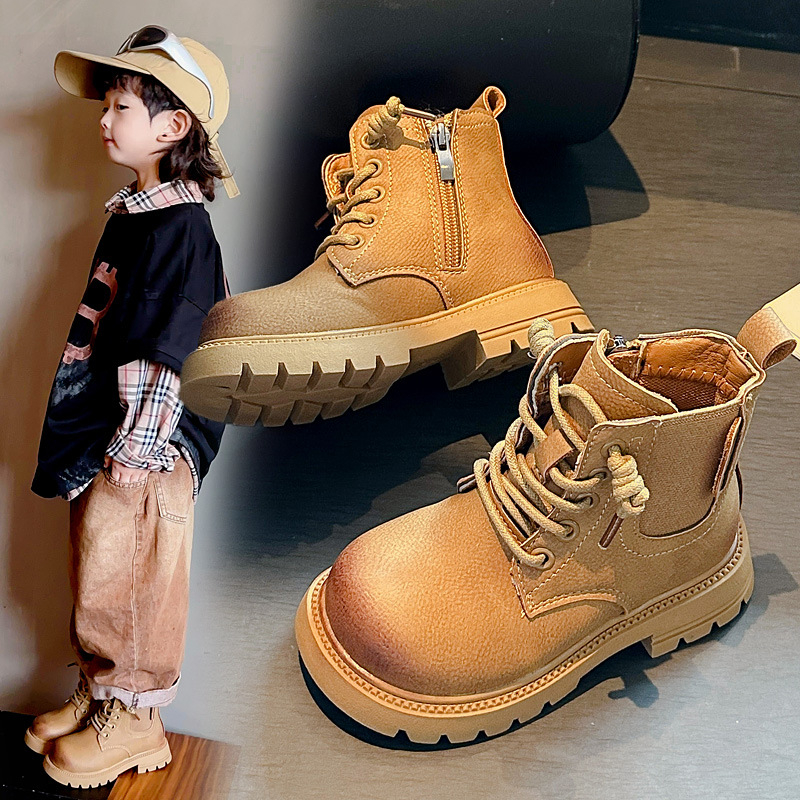 Dječje Martin čizme – Unisex, britanski stil, s prednjim vezivanjem, srednja visina čizme, gornji dio od sintetičke kože