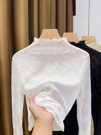 Ženska čipkasta baza bluza s polu-visokim ovratnikom, dugi rukavi, jesen-zima, elegantan gradski stil