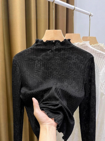 Ženska čipkasta baza bluza s polu-visokim ovratnikom, dugi rukavi, jesen-zima, elegantan gradski stil