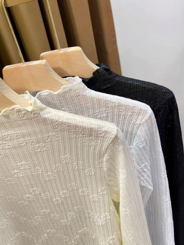 Ženska čipkasta baza bluza s polu-visokim ovratnikom, dugi rukavi, jesen-zima, elegantan gradski stil