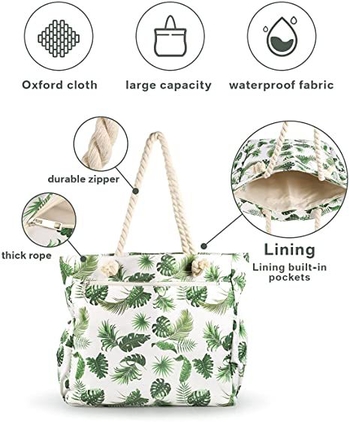 Geantă tote Oxford cu fermoar, stil proaspăt și dulce, buzunar interior cu fermoar, căptușeală poliester