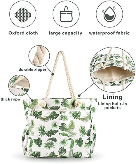 Geantă tote Oxford cu fermoar, stil proaspăt și dulce, buzunar interior cu fermoar, căptușeală poliester