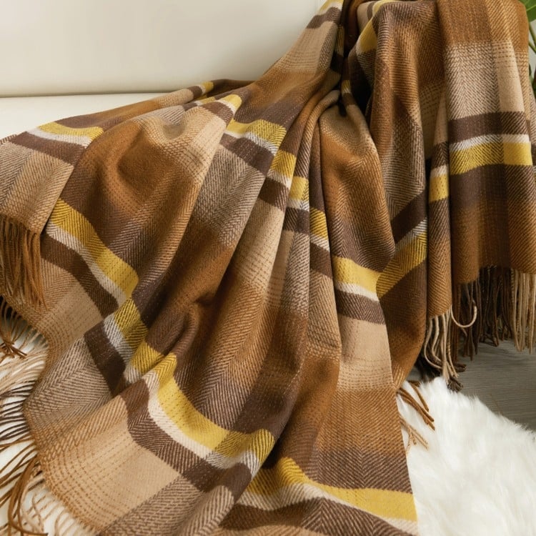 Neck ballet pătură de lână cu carouri geometrice, 100% lână, 800-999 g, pentru toate anotimpurile