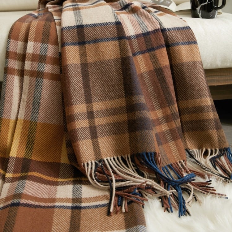 Neck ballet pătură de lână cu carouri geometrice, 100% lână, 800-999 g, pentru toate anotimpurile