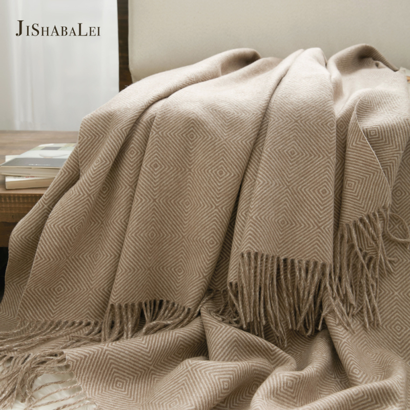 Neck ballet pătură de lână cu carouri geometrice, 100% lână, 800-999 g, pentru toate anotimpurile