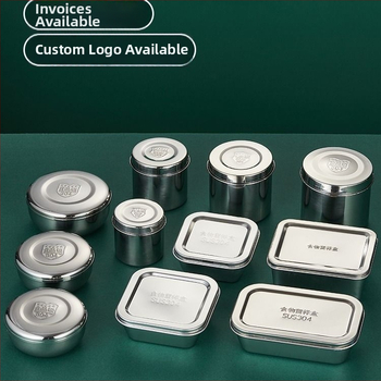 304 rozsdamentes acél minta doboz, kerek, mikrohullámú sütőben használható, 500 darab