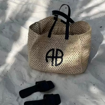 Plažna torba od slame s gradskim minimalistčkim stilom, otvoreni vrh, dvostruke naramenice