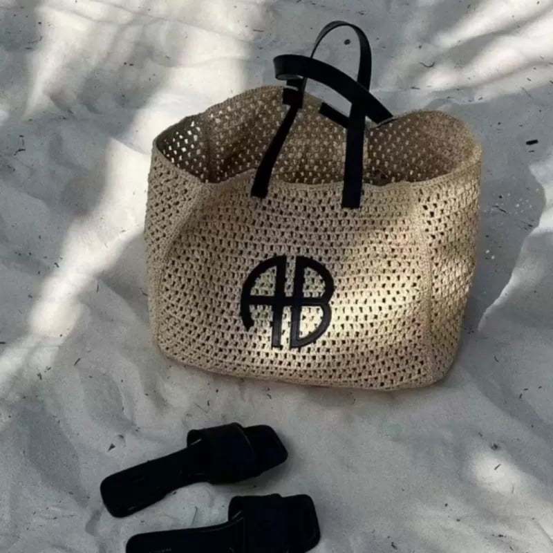 Plažna torba od slame s gradskim minimalistčkim stilom, otvoreni vrh, dvostruke naramenice