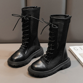 Lányok magas szárú bakancs hátul cipzárral, koreai stílus, tavasz–ősz, 4–12 éveseknek, TPR talp