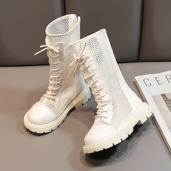 Lányok magas szárú bakancs hátul cipzárral, koreai stílus, tavasz–ősz, 4–12 éveseknek, TPR talp