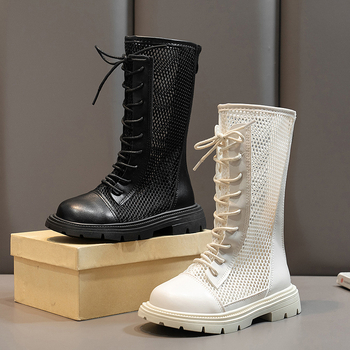 Lányok magas szárú bakancs hátul cipzárral, koreai stílus, tavasz–ősz, 4–12 éveseknek, TPR talp