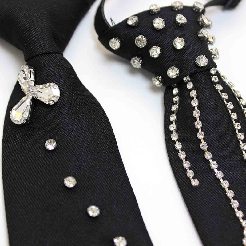 Unisex kravata od poliestersaten, jednobojna, streličasti stil, bez čvora, dijamantna obrada