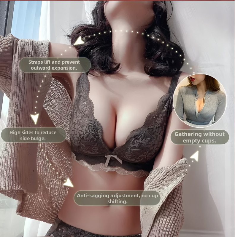 Csipkés vezeték nélküli formázó melltartó készlet, állítható, 3/4 kosár, felső vékony/alsó vastag formázó kosár, hátul háromsoros kapocs