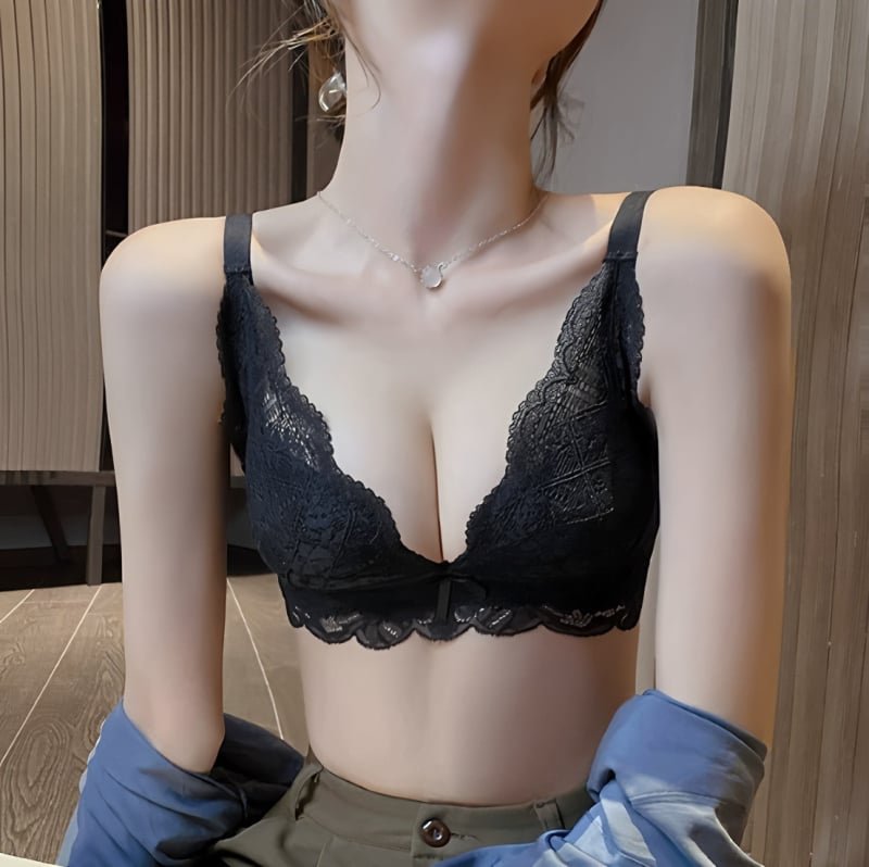 Csipkés vezeték nélküli formázó melltartó készlet, állítható, 3/4 kosár, felső vékony/alsó vastag formázó kosár, hátul háromsoros kapocs