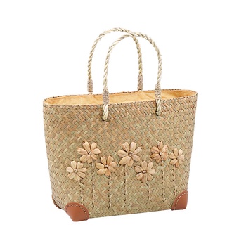 Szalma strand táska utazáshoz, függőleges négyzet alakú forma, cipzáras zseb és dokumentum zseb, nylon bélés