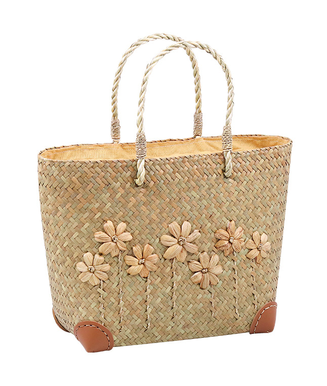 Szalma strand táska utazáshoz, függőleges négyzet alakú forma, cipzáras zseb és dokumentum zseb, nylon bélés