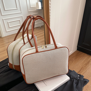 Női szövött tote táska – Szabadidős utazási stílus, Anyag: szalma, Horizontális négyzet alakú, Cipzáras nyitás, Laminált belső zseb cipzárral