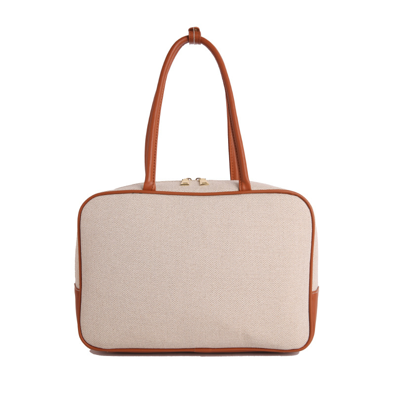 Női szövött tote táska – Szabadidős utazási stílus, Anyag: szalma, Horizontális négyzet alakú, Cipzáras nyitás, Laminált belső zseb cipzárral