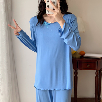 Set de pijamale lactație din Modal | top cu mânecă lungă, acces pentru alăptare, pantaloni, material simplu