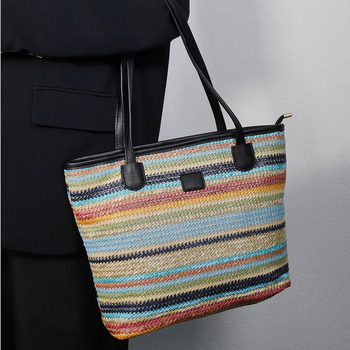 Annmuu Szalma bucket táska – városi egyszerű stílus, cipzáras zárás