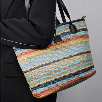 Annmuu Szalma bucket táska – városi egyszerű stílus, cipzáras zárás