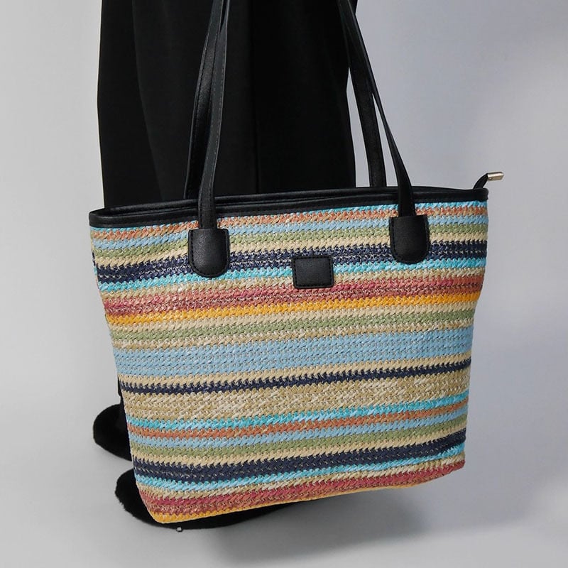 Annmuu Szalma bucket táska – városi egyszerű stílus, cipzáras zárás