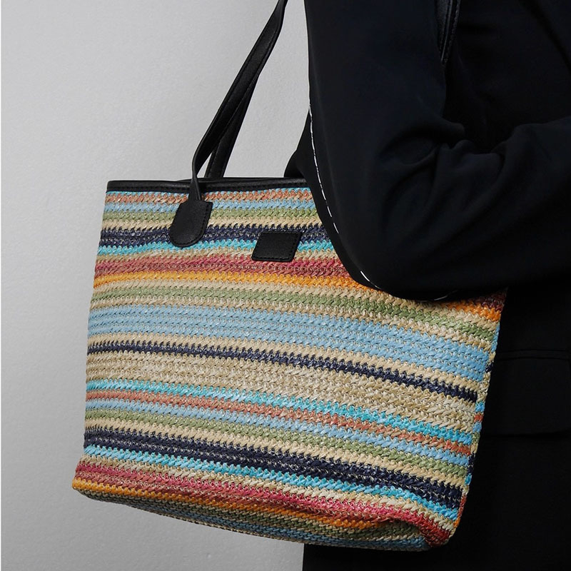 Annmuu Szalma bucket táska – városi egyszerű stílus, cipzáras zárás