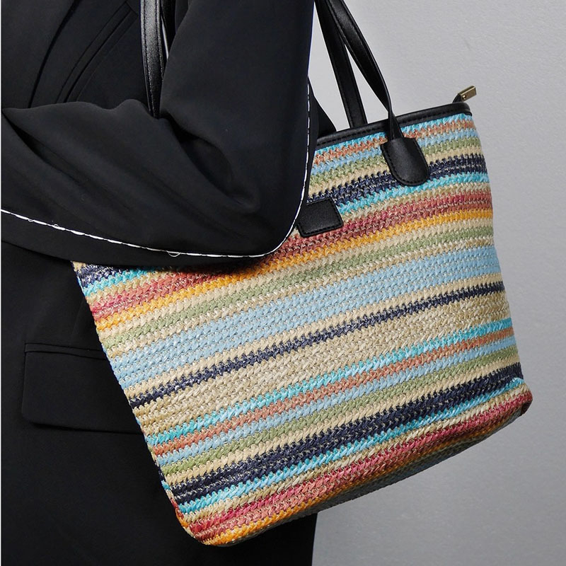 Annmuu Szalma bucket táska – városi egyszerű stílus, cipzáras zárás