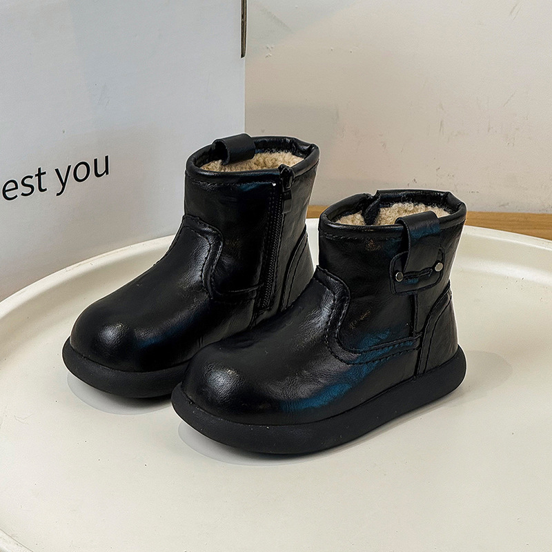 Ghete Martin de iarnă pentru copii, unisex, până la jumătatea gambei – partea superioară din piele microfibra, talpă din cauciuc, fermoar lateral, talpă groasă, căptușeală din blană artificială
