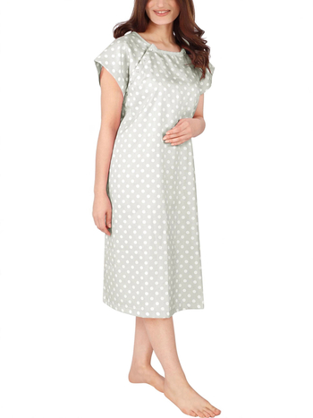 Materninska haljina za dojenje s floralnim uzorkom s točkicama, midi duljina, okrugli izrez, raglan rukavi, elastični poliester