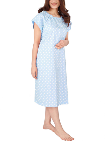 Materninska haljina za dojenje s floralnim uzorkom s točkicama, midi duljina, okrugli izrez, raglan rukavi, elastični poliester