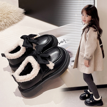 Lányoknak koreai stílusú műbőr csizma fleece béléssel, Velcro-zár, vastag gumitalp