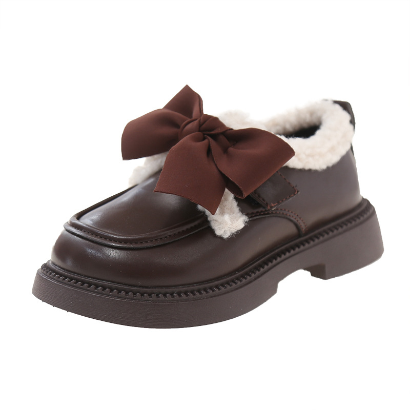 Lányoknak koreai stílusú műbőr csizma fleece béléssel, Velcro-zár, vastag gumitalp