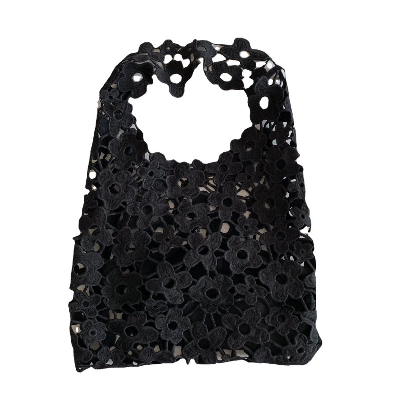 Geantă bucket în stil coreean, din paie, cu dantelă croșetată, capacitate mare, bretea unică