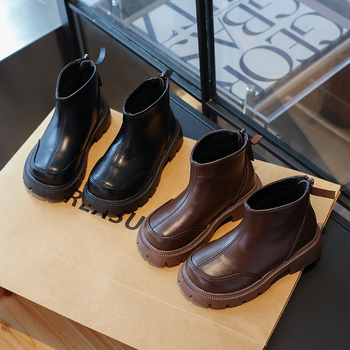 Gyerekeknek Martin csizma, magas szárú, hátul cipzár, műszőrme bélés (4-6 évesek, brit stílus, csúszásmentes gumitalp)