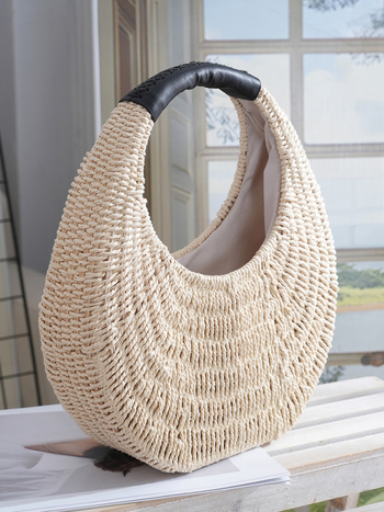 Slamnata pletena torba, gradska jednostavnost, ovalni oblik, unutarnja džep za dokumente