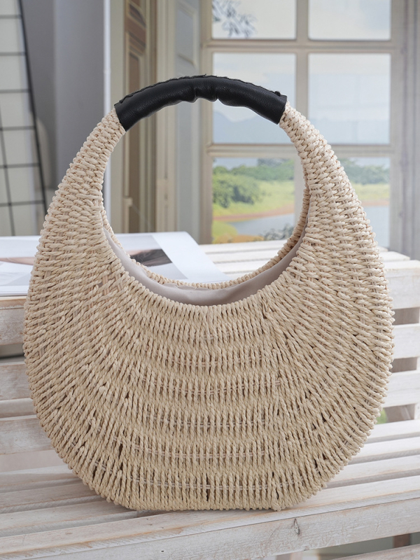 Slamnata pletena torba, gradska jednostavnost, ovalni oblik, unutarnja džep za dokumente